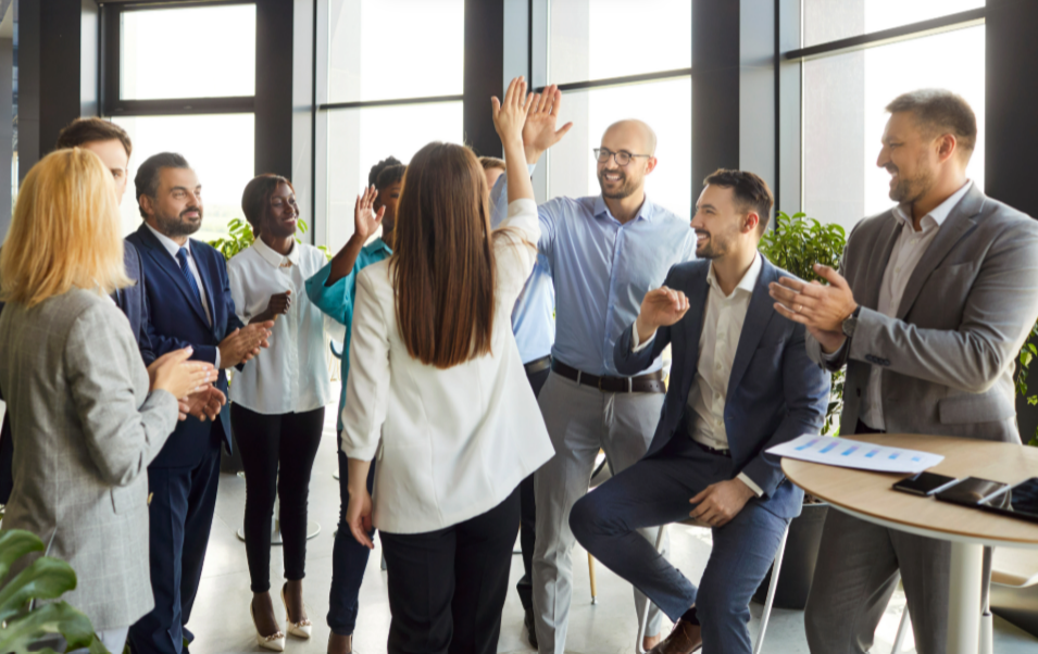 A leadership team celebrating a milestone together